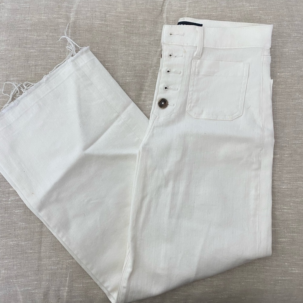 Button fly wide leg cropped jeans